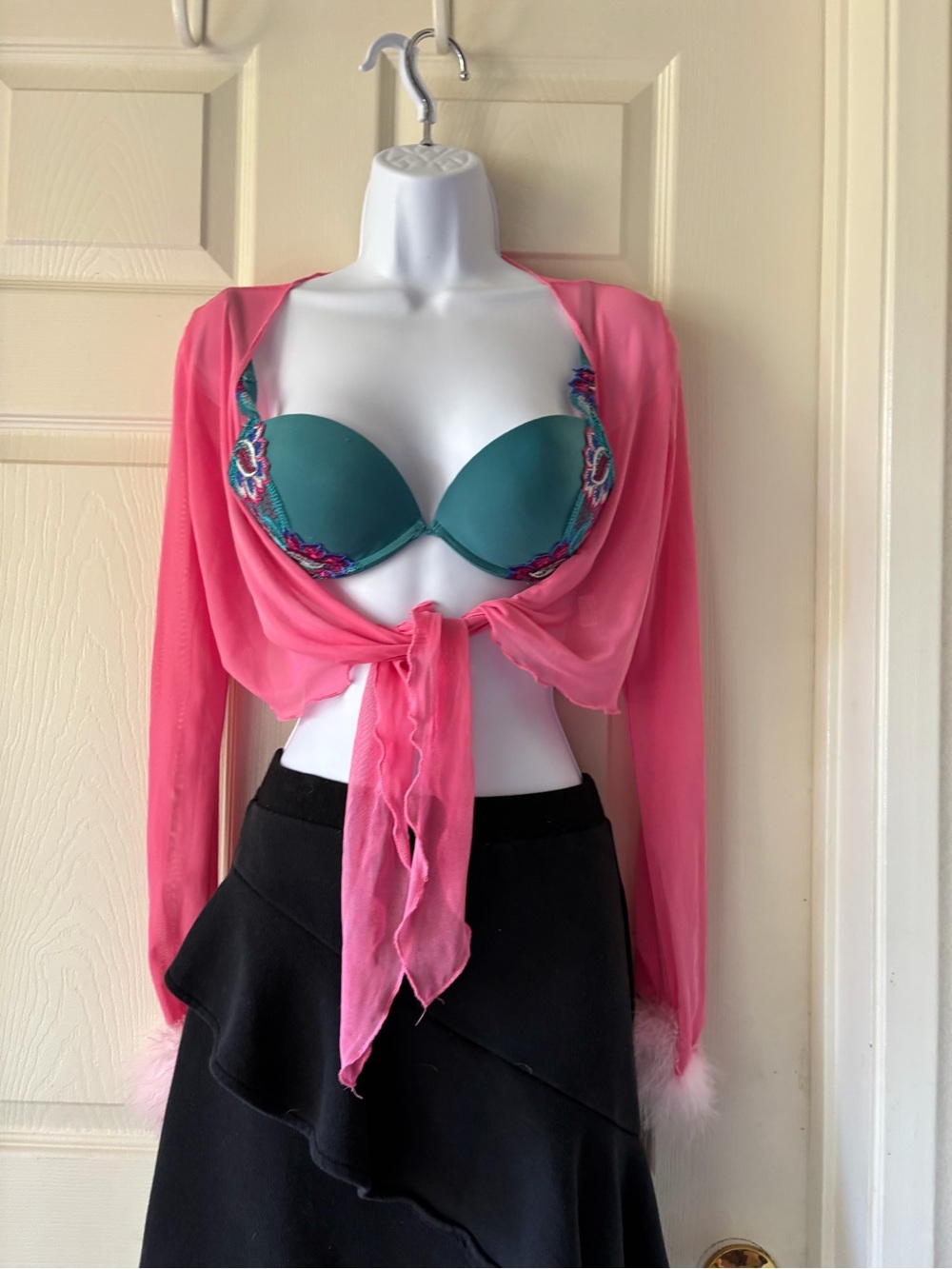 intimissimi Teal Bra with Pink Sheer Tie-Front Cover-Up